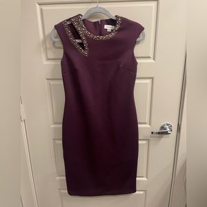 Calvin Klein Deep Purple Scuba Dress with Gold Detail